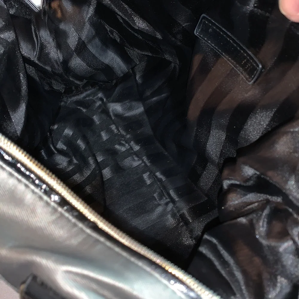 Purse NWOT Victoria Secret 2 Handle Silver Grey & Black with Brass Hardware